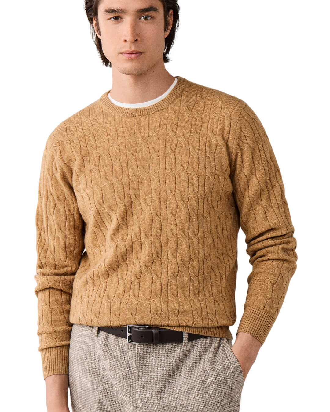 Hackett Jumpers Hackett Lambswool Cable Crew Tetley Beige H863