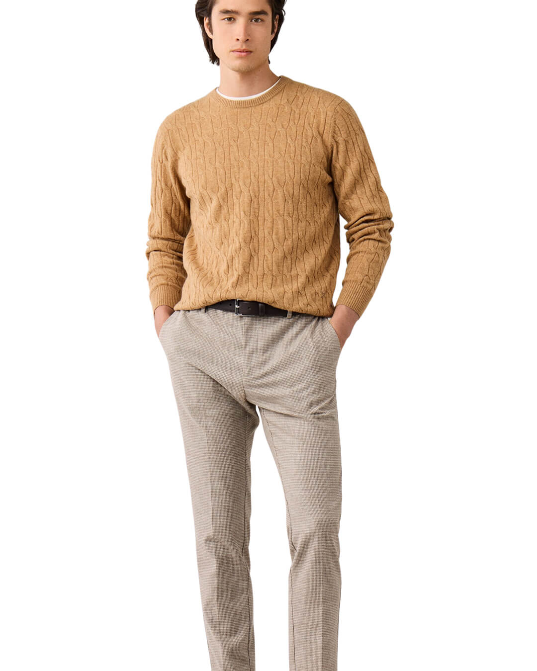 Hackett Jumpers Hackett Lambswool Cable Crew Tetley Beige H863