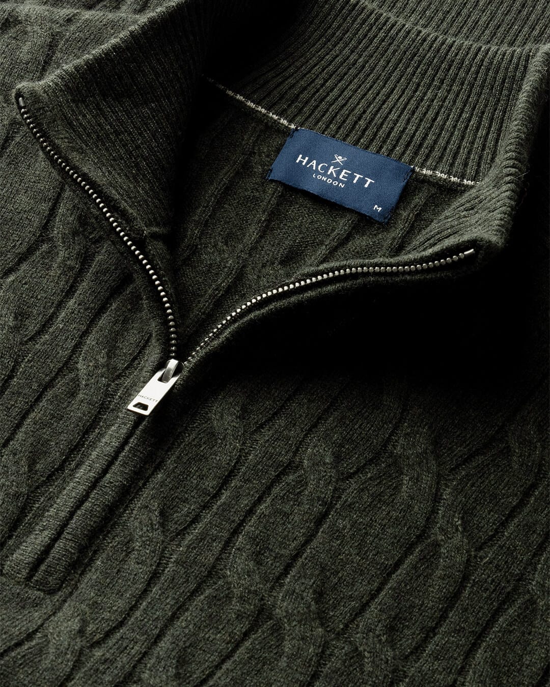 Hackett Jumpers Hackett Lambswool Cable Hzip Hunter Green H781