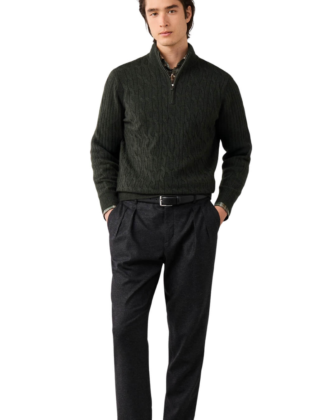 Hackett Jumpers Hackett Lambswool Cable Hzip Hunter Green H781
