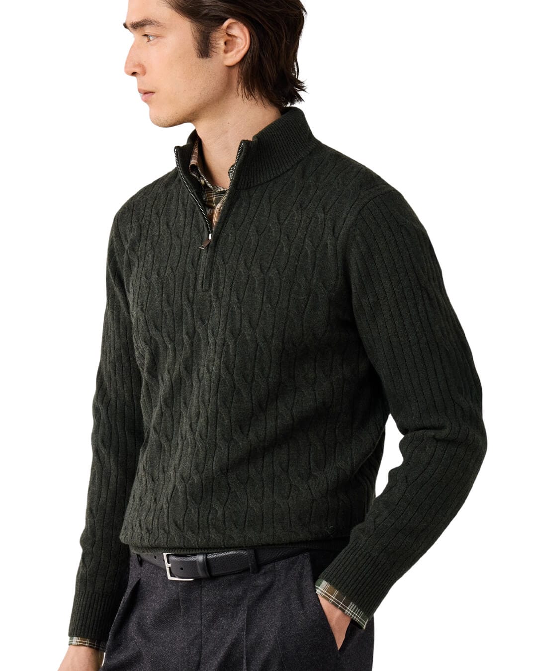 Hackett Jumpers Hackett Lambswool Cable Hzip Hunter Green H781