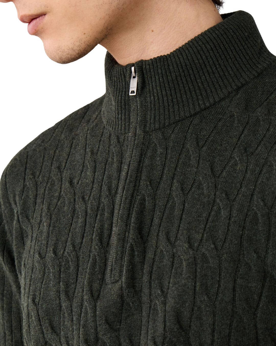 Hackett Jumpers Hackett Lambswool Cable Hzip Hunter Green H781