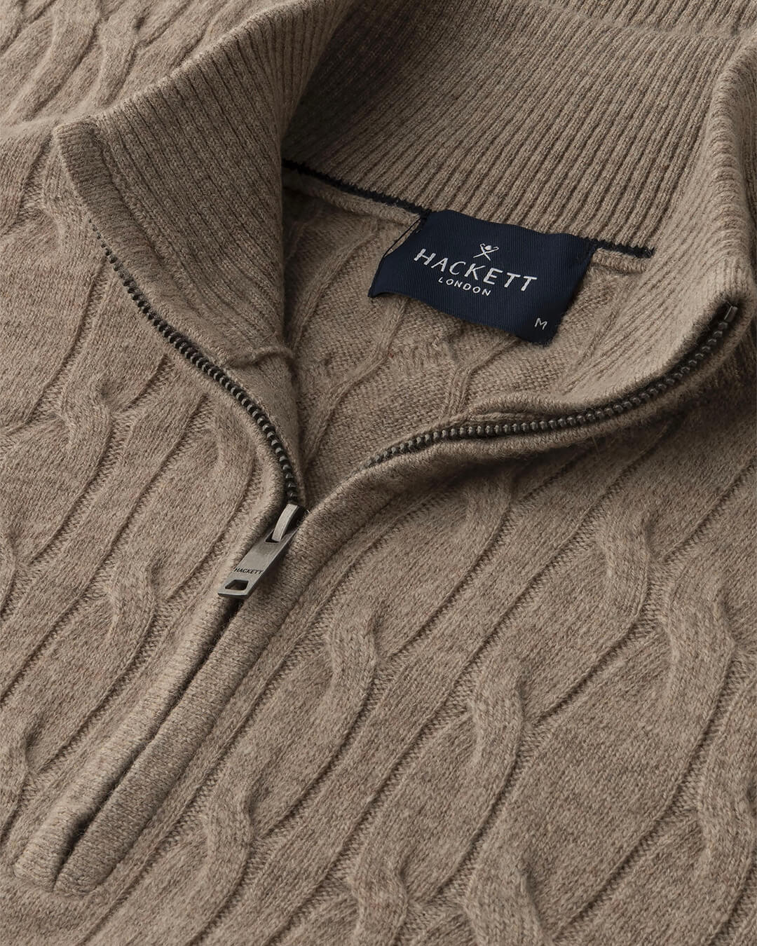 Hackett Jumpers LAMBSWOOL CABLE HALF ZIP H845 MALT BEIGE