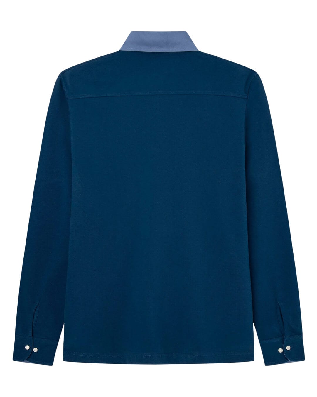 Hackett Polo Shirts Hackett Blue Woven Collar Long Sleeved Polo Shirt