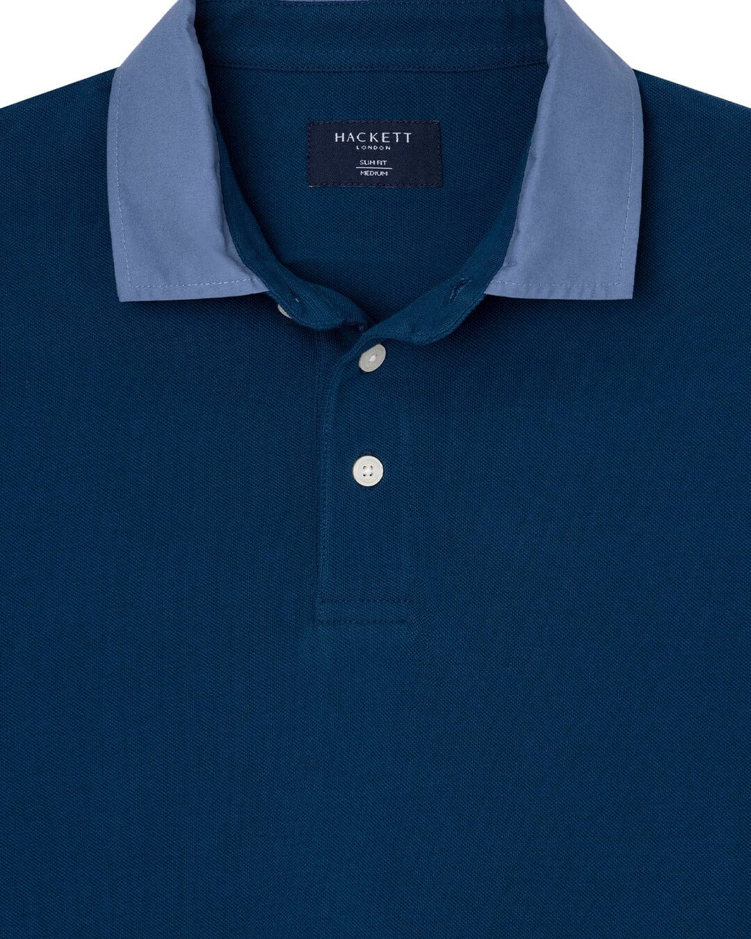Hackett Polo Shirts Hackett Blue Woven Collar Long Sleeved Polo Shirt