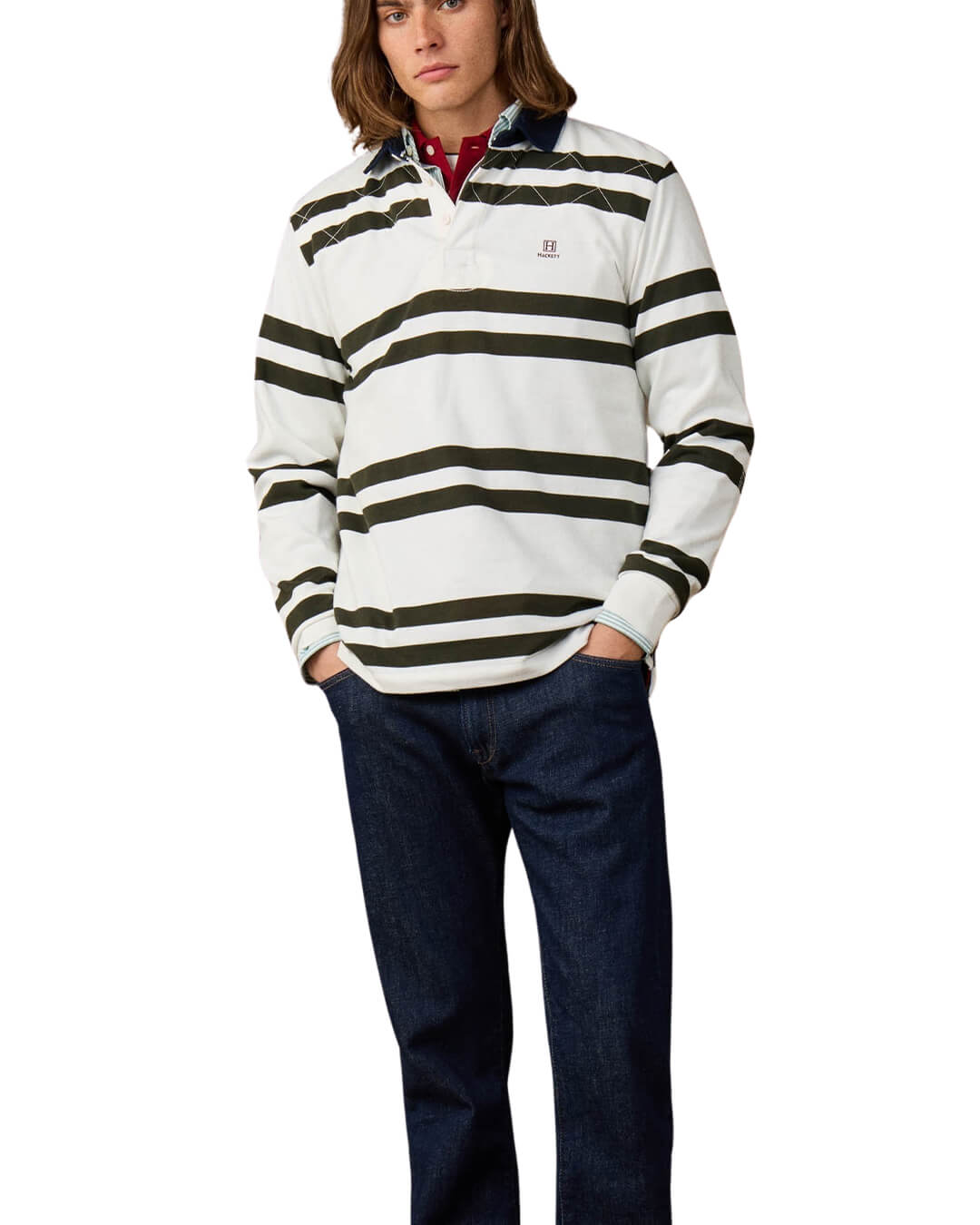 Hackett Polo Shirts Hackett Heritage H Dbl Str Rby Off White H803