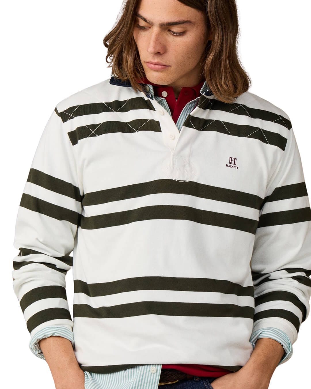 Hackett Polo Shirts Hackett Heritage H Dbl Str Rby Off White H803