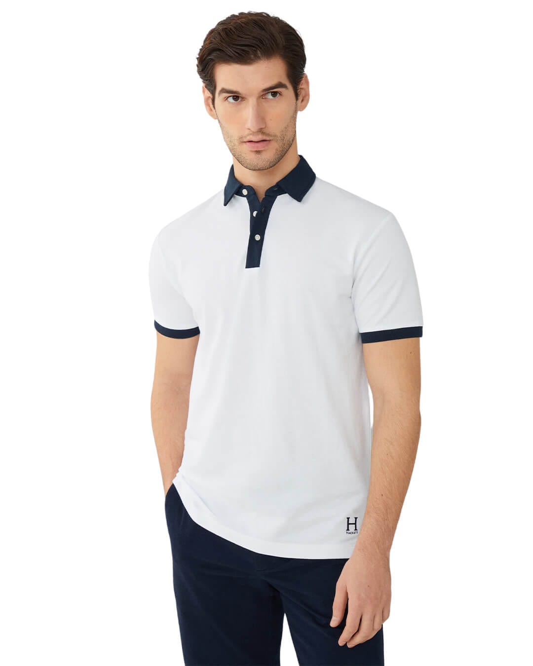 Hackett Polo Shirts Hackett White Heritage Contrast Collar Polo Shirt