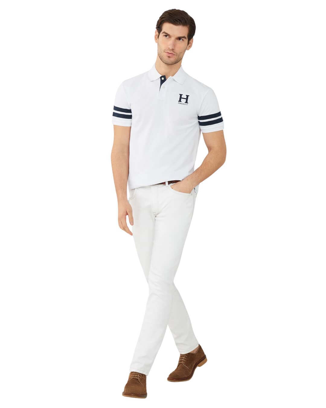 Hackett Polo Shirts Hackett White Heritage Striped Sleeve Polo Shirt