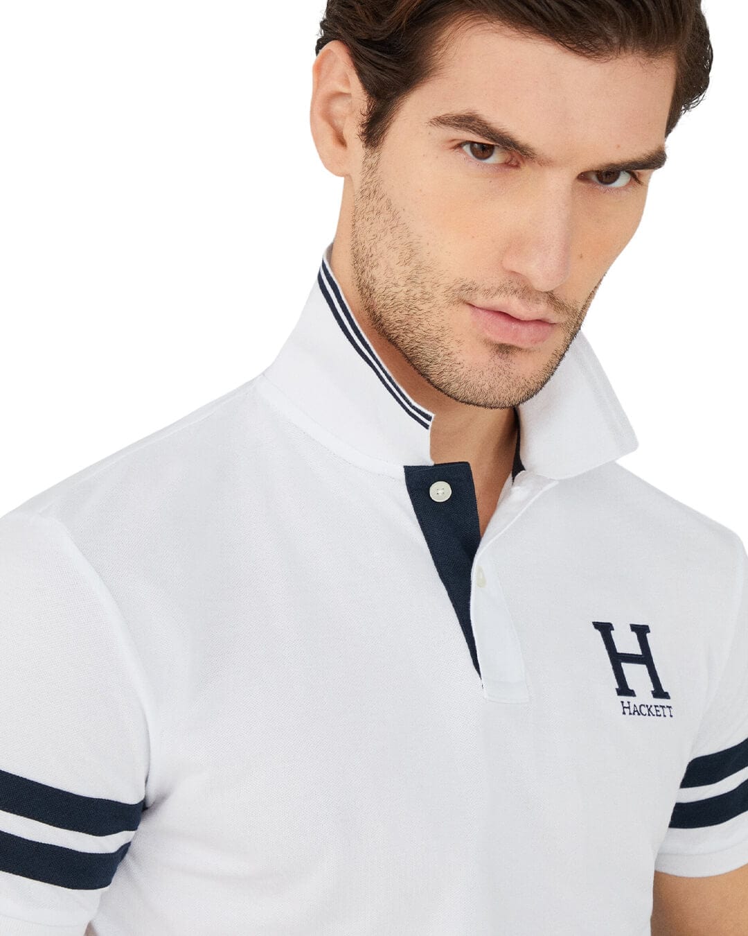 Hackett Polo Shirts Hackett White Heritage Striped Sleeve Polo Shirt