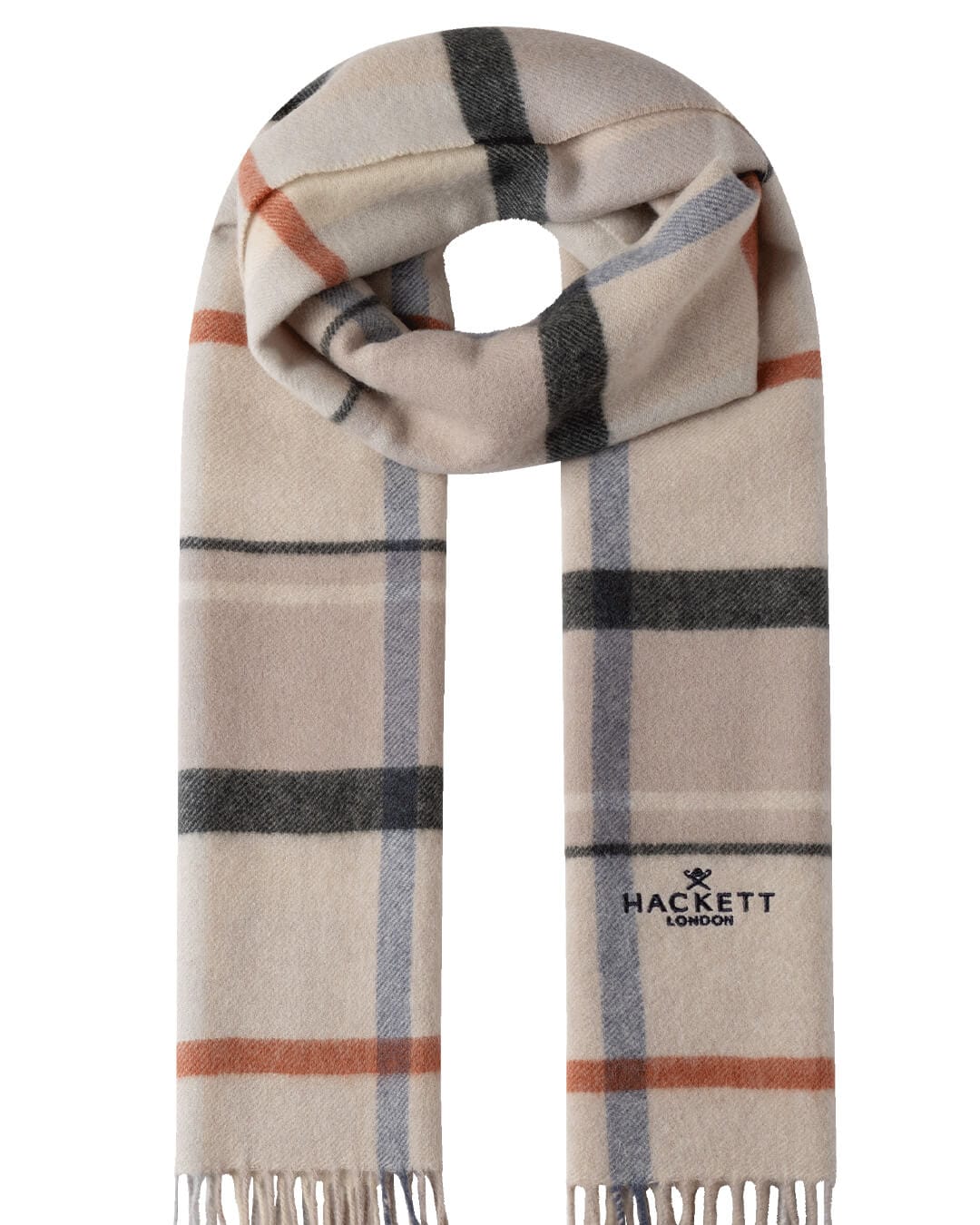 Hackett Scarves ONE Hackett Plaid Logo Scarf Natural Beige H816
