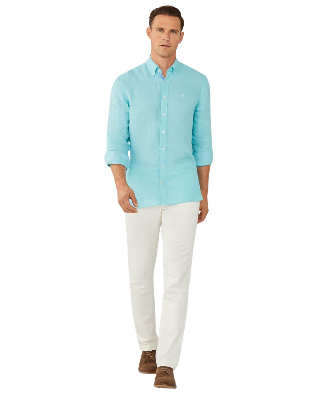 Hackett Shirts Hackett Light Blue Linen Herringbone Shirt