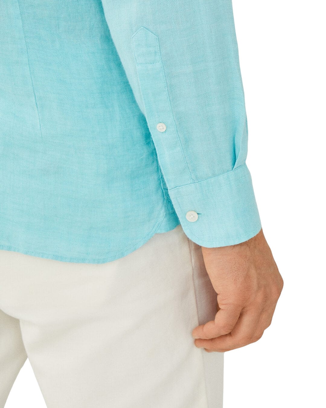 Hackett Shirts Hackett Light Blue Linen Herringbone Shirt