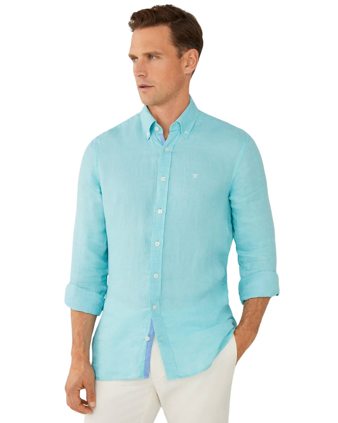Hackett Shirts Hackett Light Blue Linen Herringbone Shirt