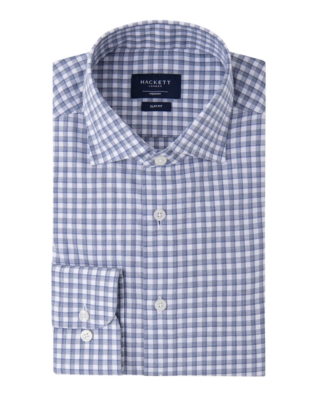 Hackett Shirts Hackett Navy And White Cotton Tencel Checked Shirt