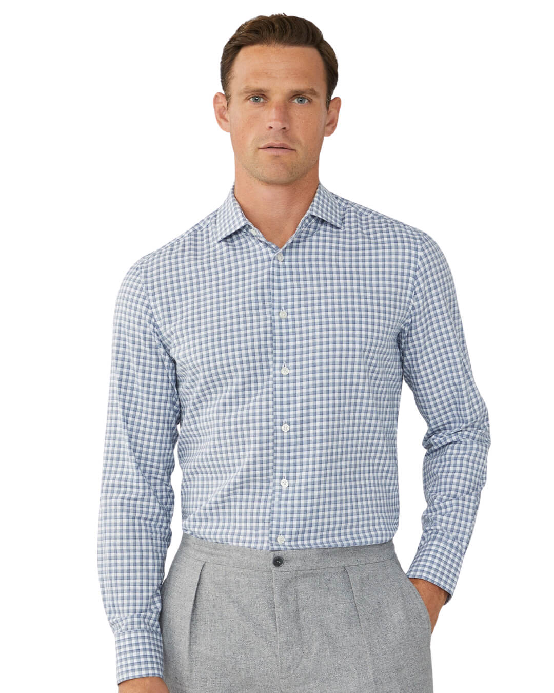 Hackett Shirts Hackett Navy And White Cotton Tencel Checked Shirt