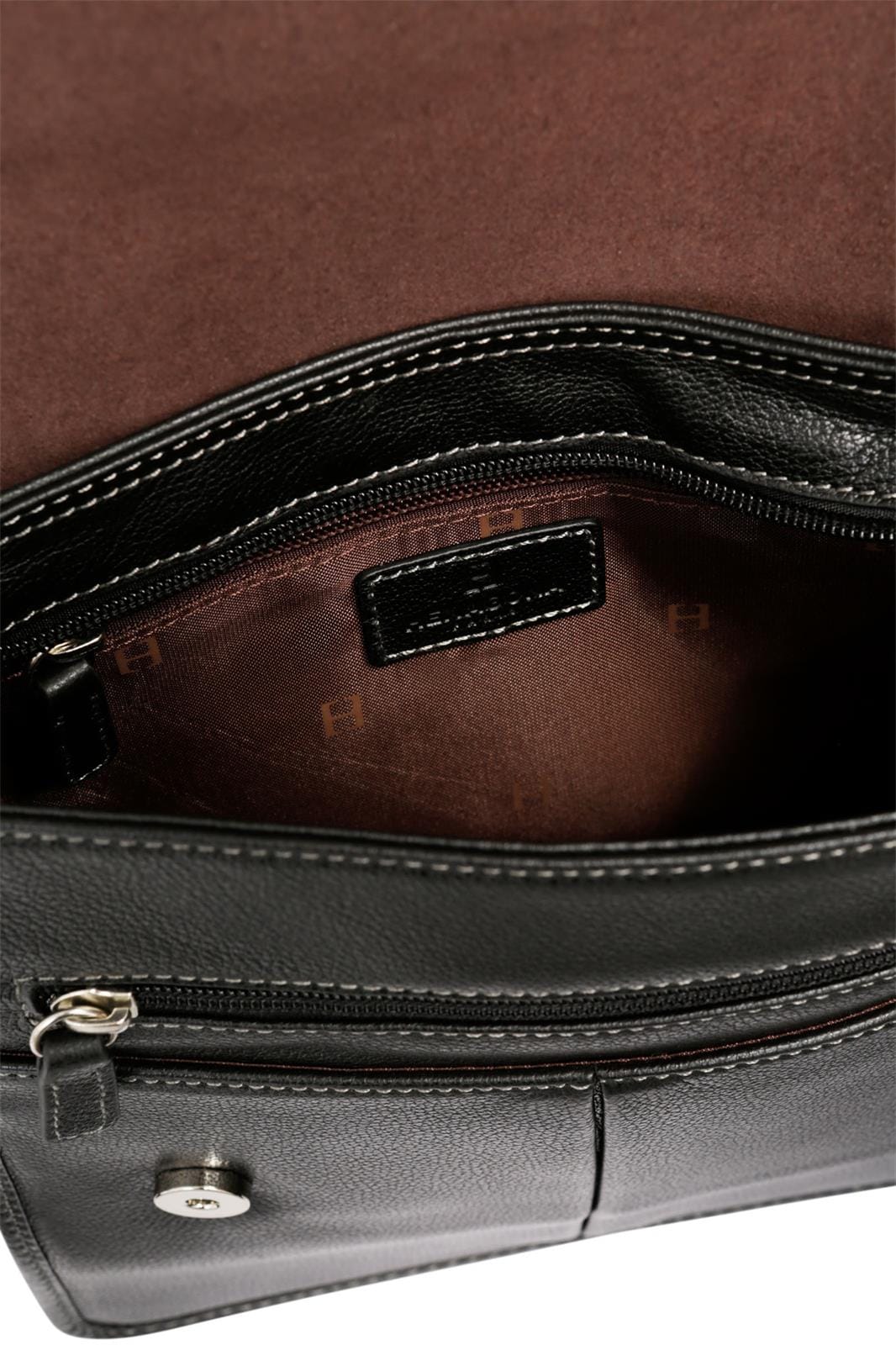 Hexagona Bags ONE Hexagona Black Leather Messenger Satchel