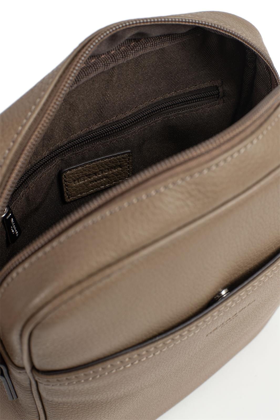Hexagona Bags ONE Hexagona Taupe Leather Messenger Bag
