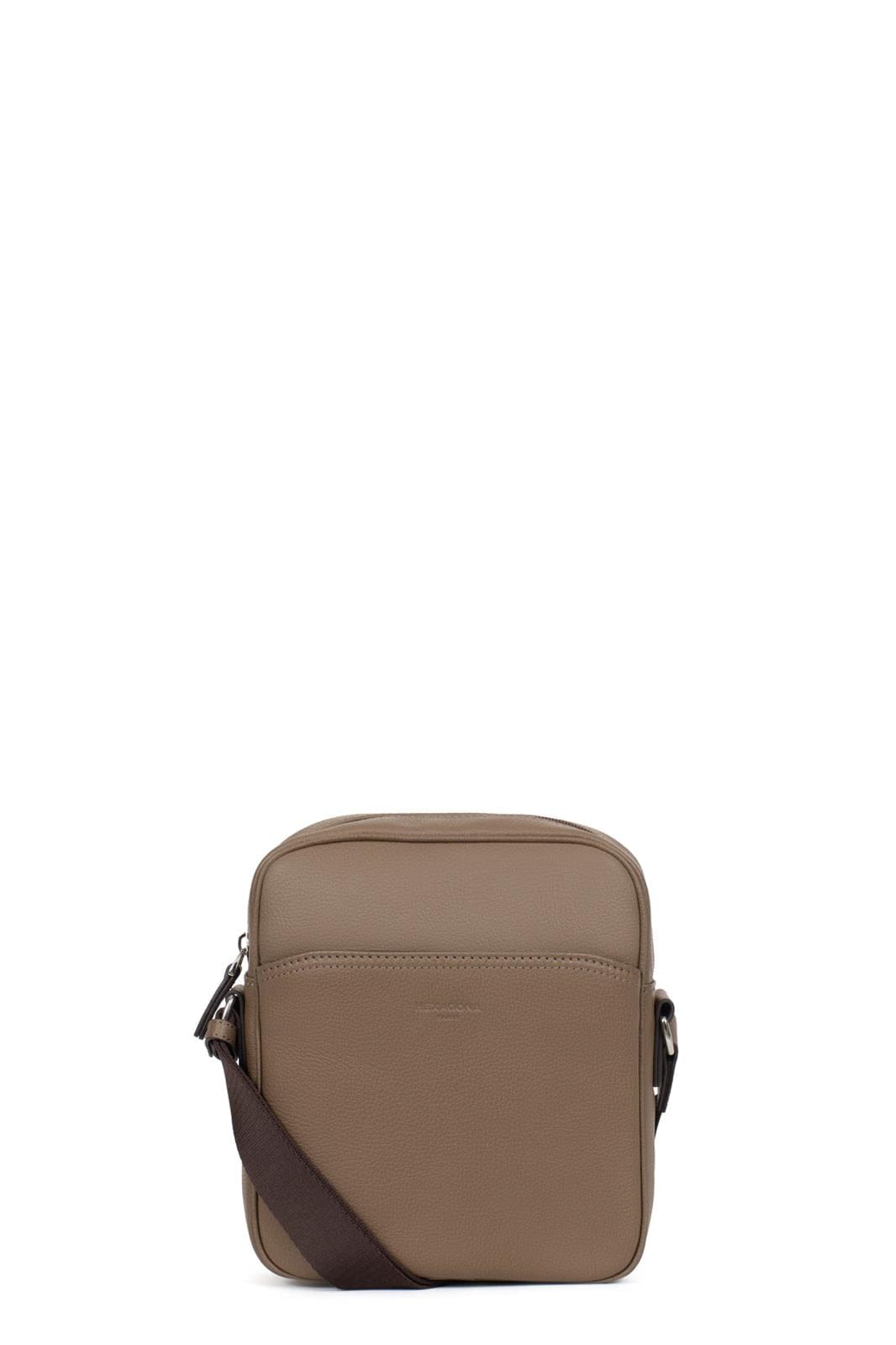 Hexagona Bags ONE Hexagona Taupe Leather Messenger Bag