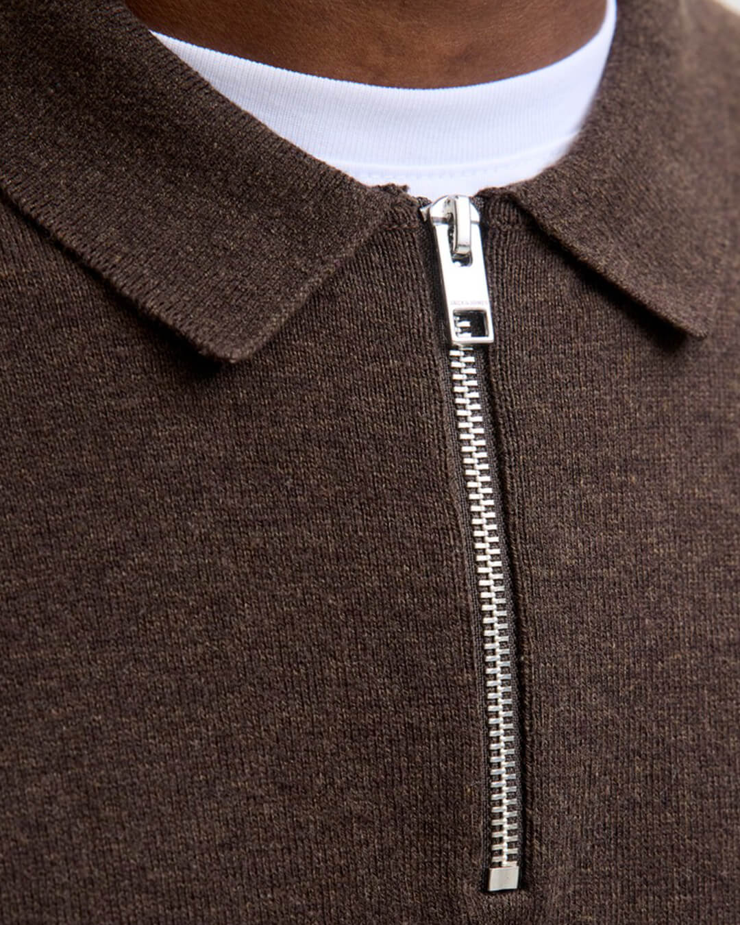 Jack & Jones Jumpers Jack & Jones Black Emil Knit Polo Half-Zip Jumper
