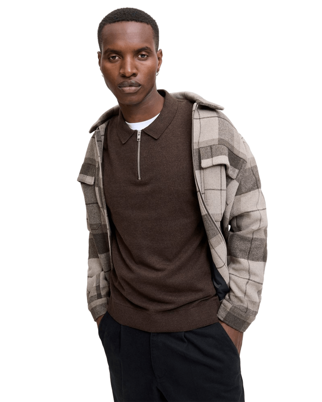 Jack & Jones Jumpers Jack & Jones Black Emil Knit Polo Half-Zip Jumper