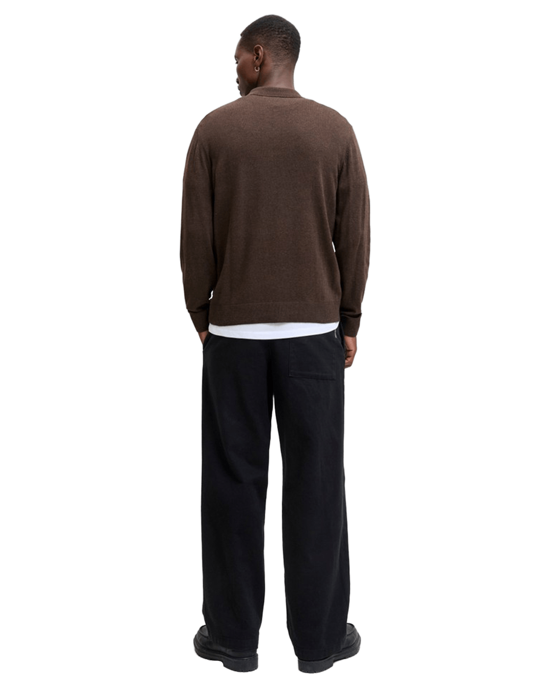 Jack & Jones Jumpers Jack & Jones Black Emil Knit Polo Half-Zip Jumper