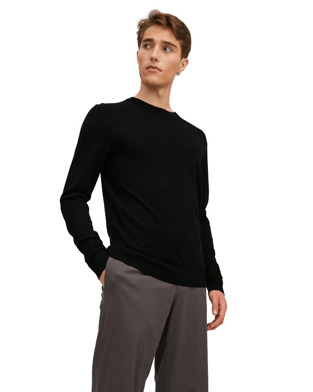 Jack & Jones Jumpers Jack & Jones Black Merino Knit Crew Neck Jumper