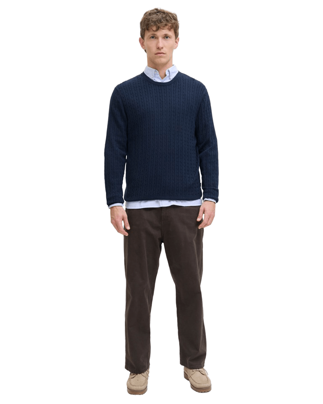 Jack & Jones Jumpers Jack & Jones Blue Emil Cable Knit Crew Neck Jumper