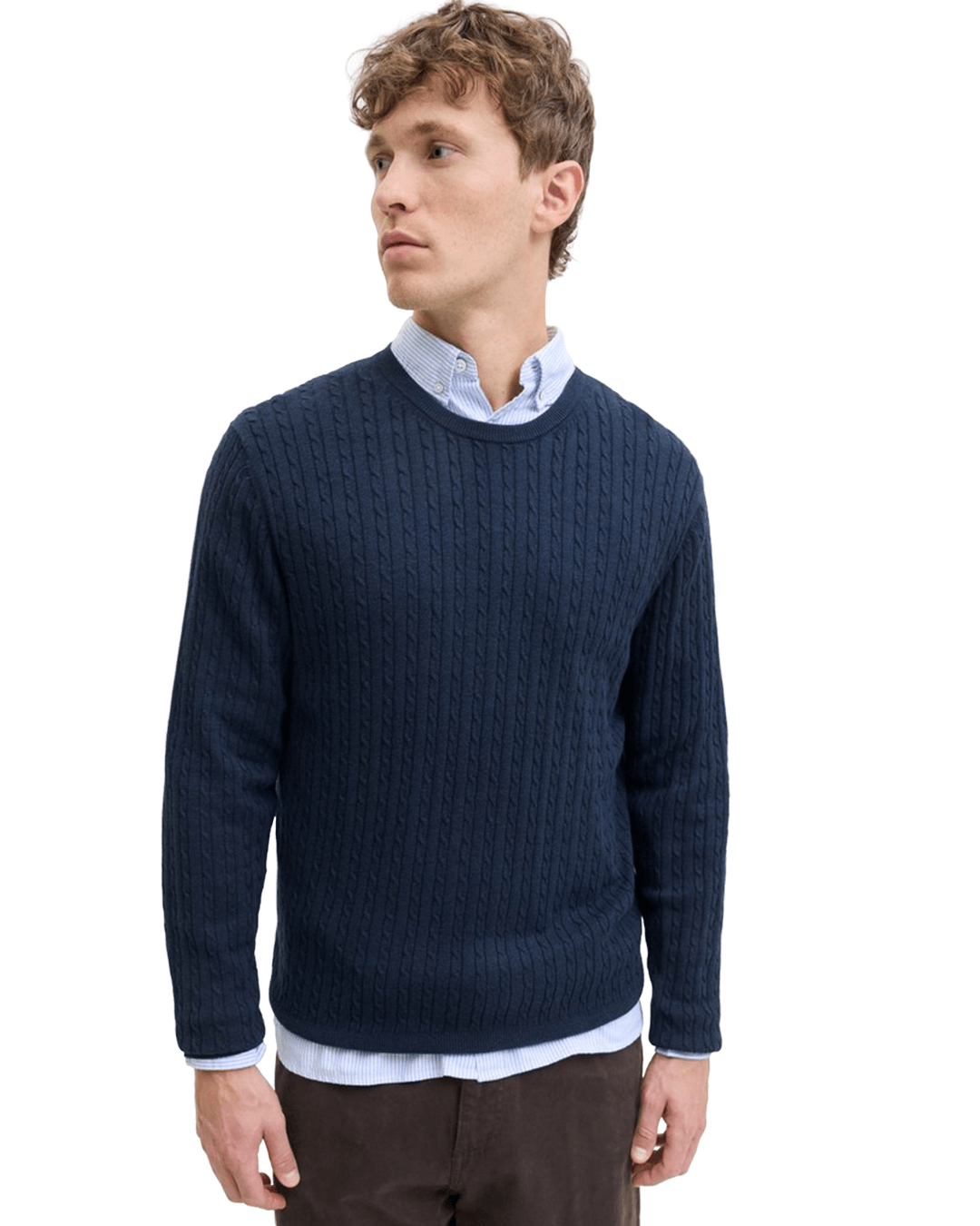 Jack & Jones Jumpers Jack & Jones Blue Emil Cable Knit Crew Neck Jumper