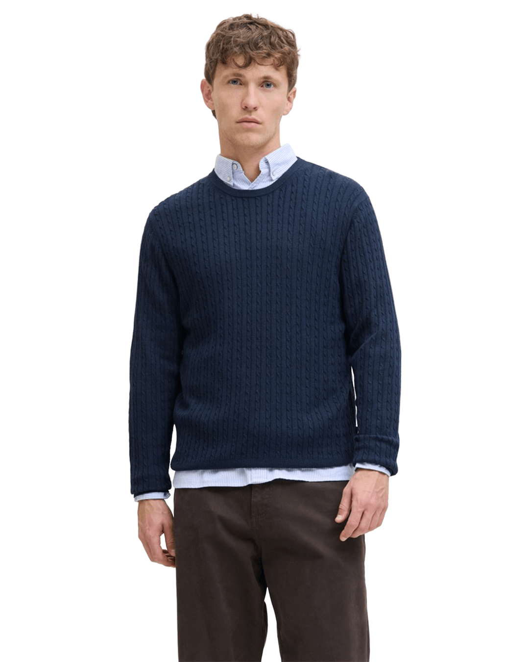 Jack & Jones Jumpers Jack & Jones Blue Emil Cable Knit Crew Neck Jumper