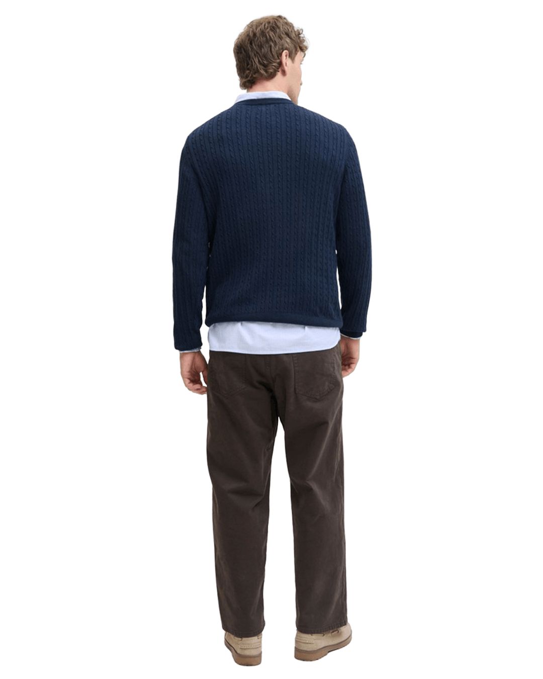 Jack & Jones Jumpers Jack & Jones Blue Emil Cable Knit Crew Neck Jumper