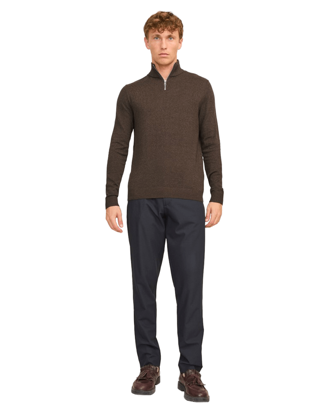 Jack & Jones Jumpers Jack & Jones Brown Emil Knit Half-Zip Jumper