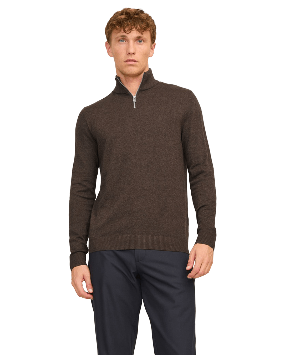 Jack & Jones Jumpers Jack & Jones Brown Emil Knit Half-Zip Jumper
