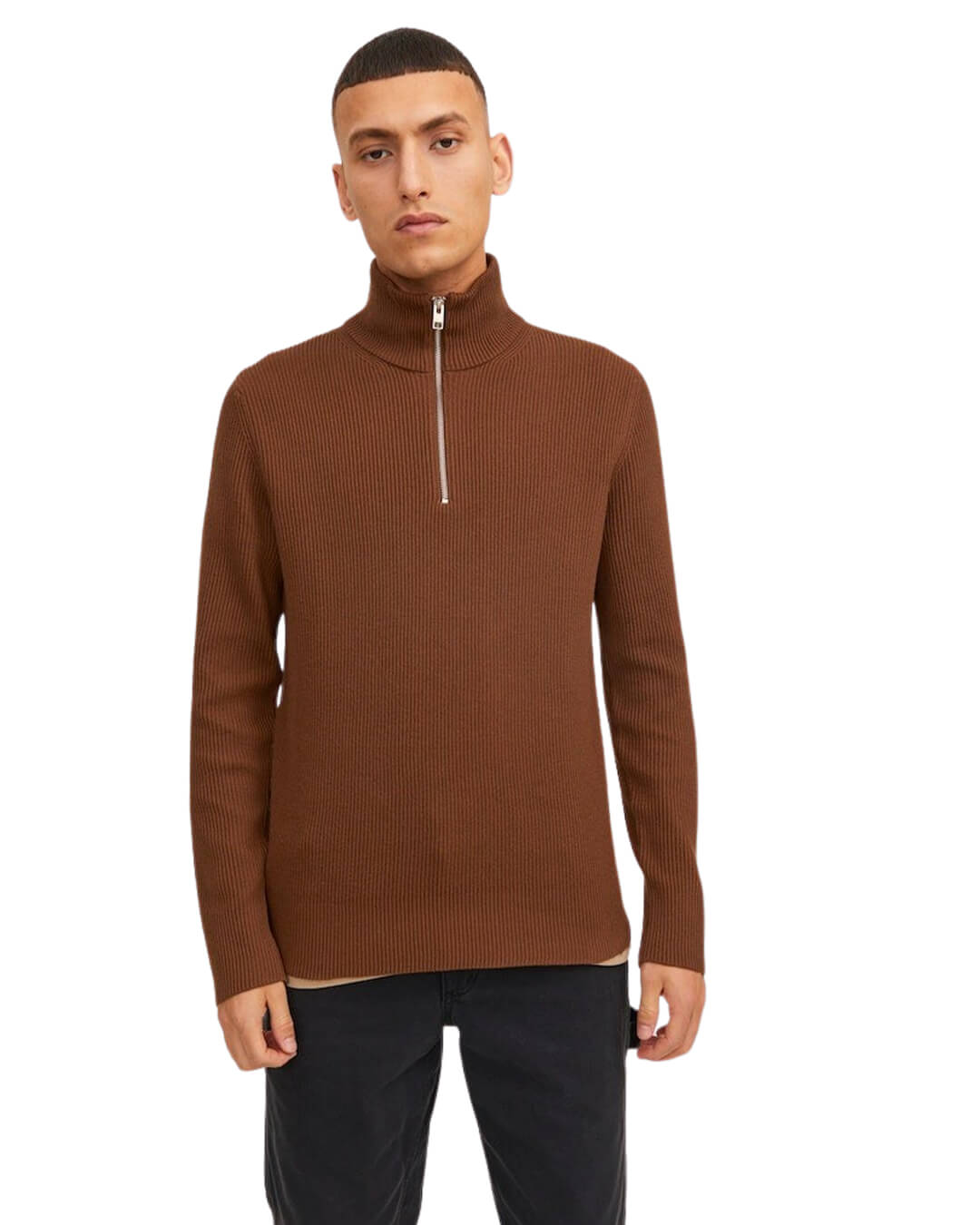 Jack & Jones Jumpers Jack & Jones Brown Half Zip Jumper