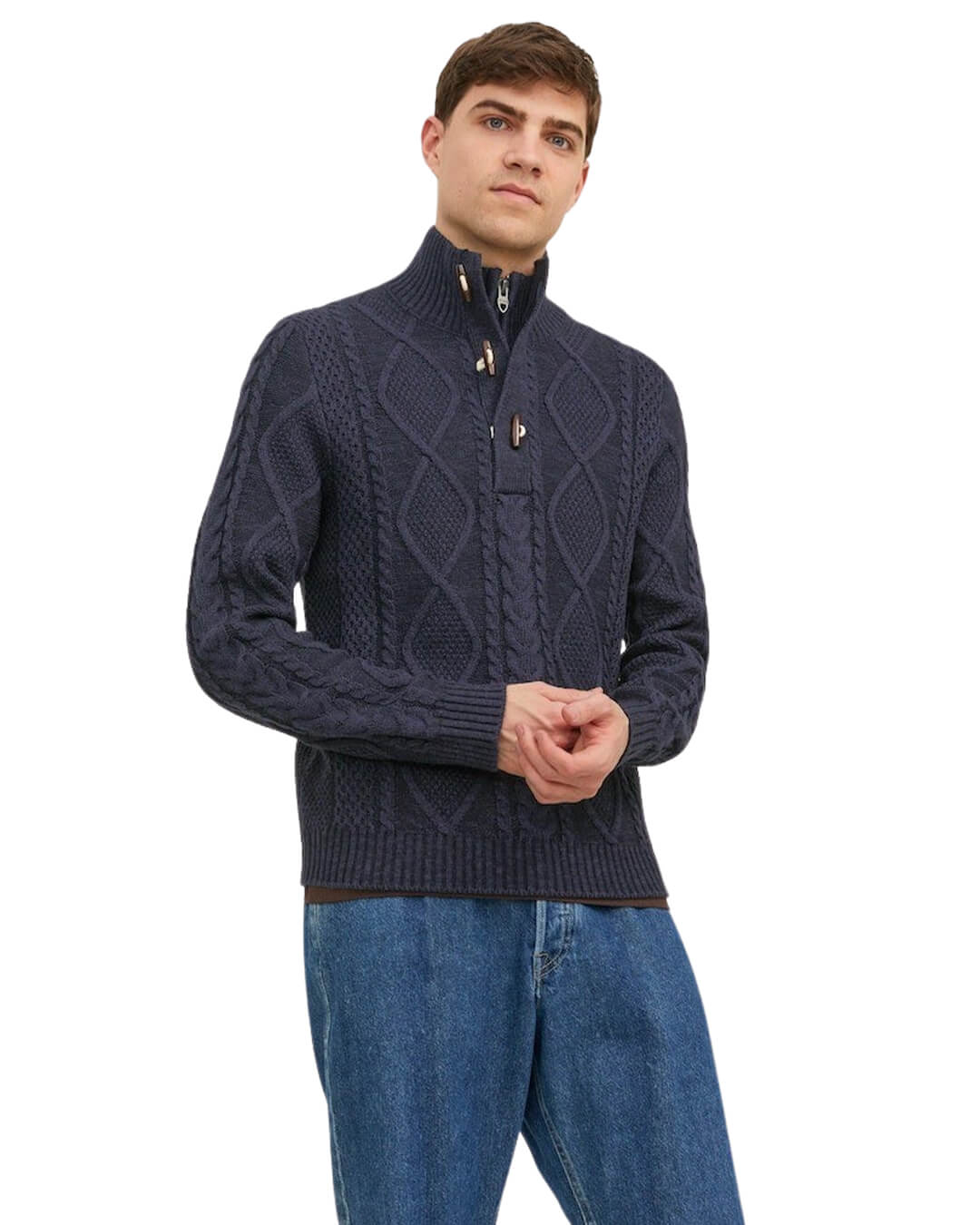 Jack & Jones Jumpers Jack & Jones Cable Navy High Neck Jumper