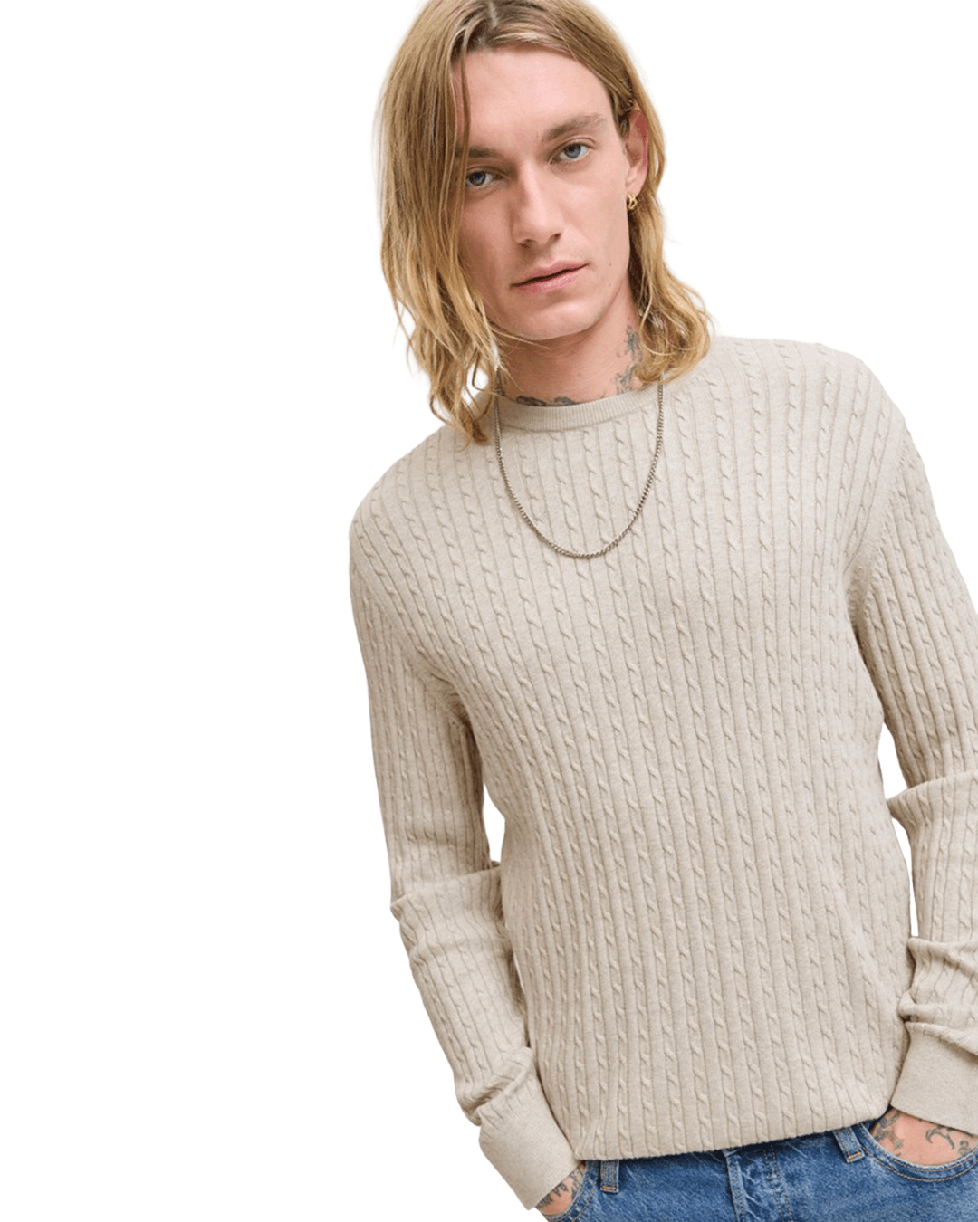 Jack & Jones Jumpers Jack & Jones Grey Emil Cable Knit Crew Neck Jumper