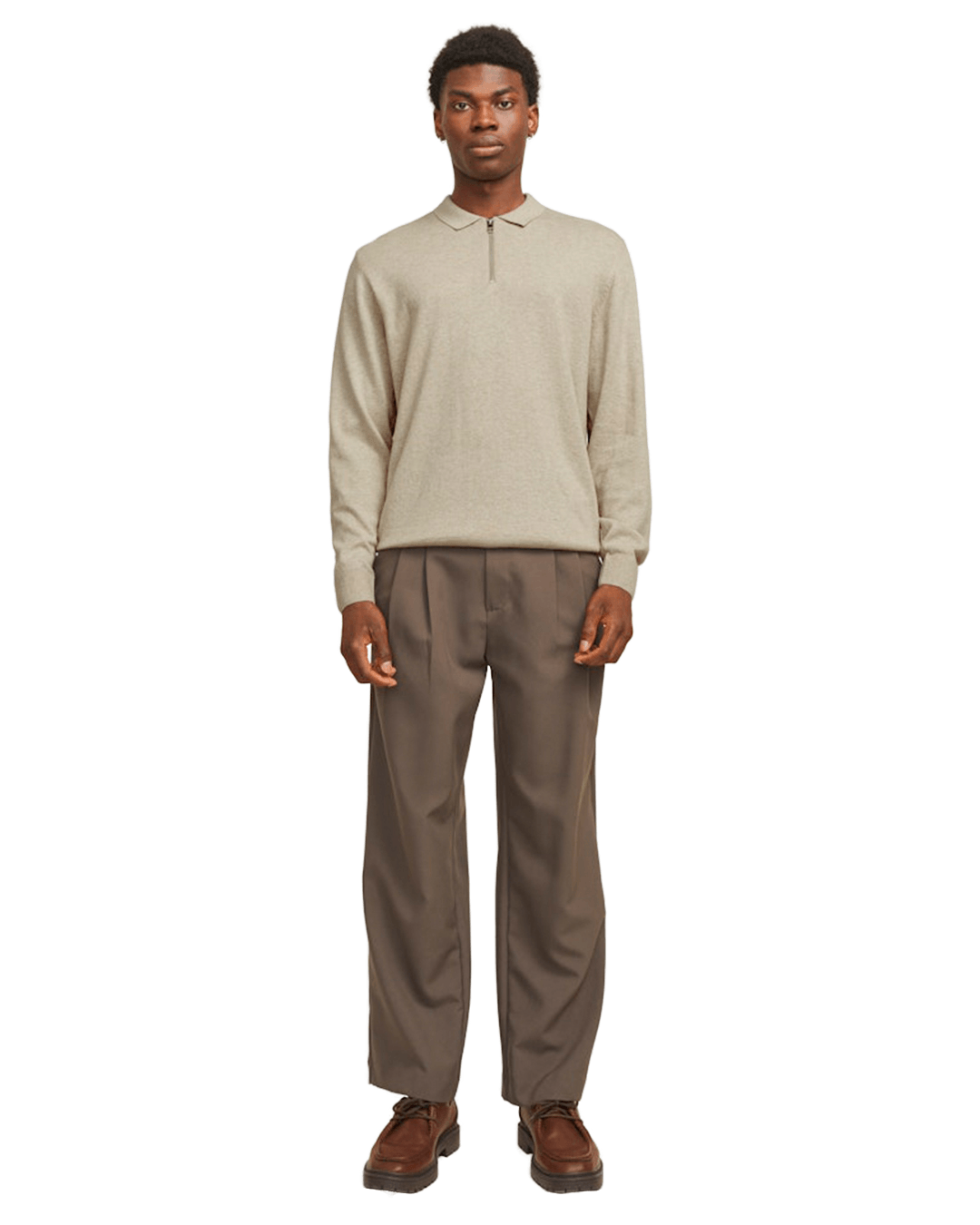 Jack & Jones Jumpers Jack & Jones Grey Emil Knit Polo Half-Zip Jumper