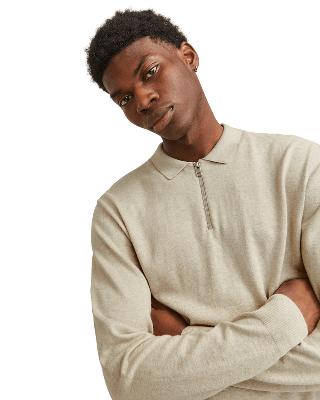 Jack & Jones Jumpers Jack & Jones Grey Emil Knit Polo Half-Zip Jumper