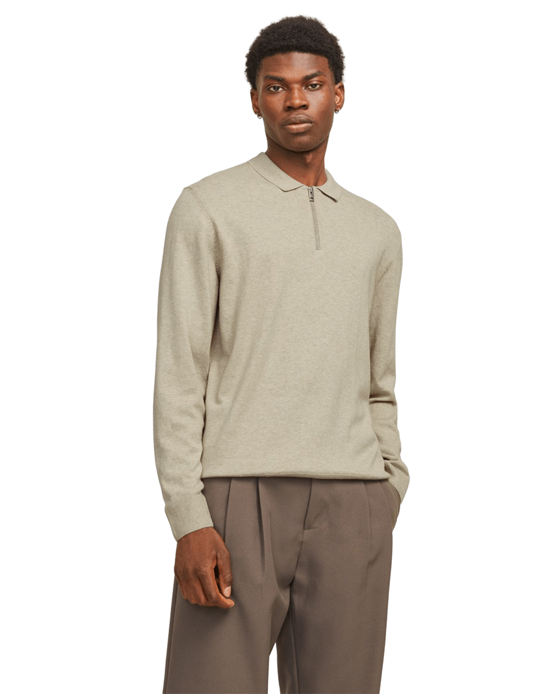 Jack & Jones Jumpers Jack & Jones Grey Emil Knit Polo Half-Zip Jumper