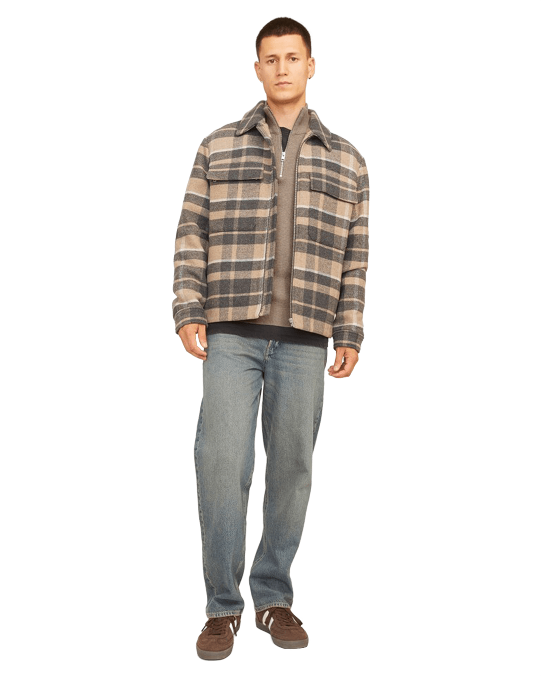 Jack & Jones Jumpers Jack & Jones Grey Milano Stitch Half-Zip Jumper