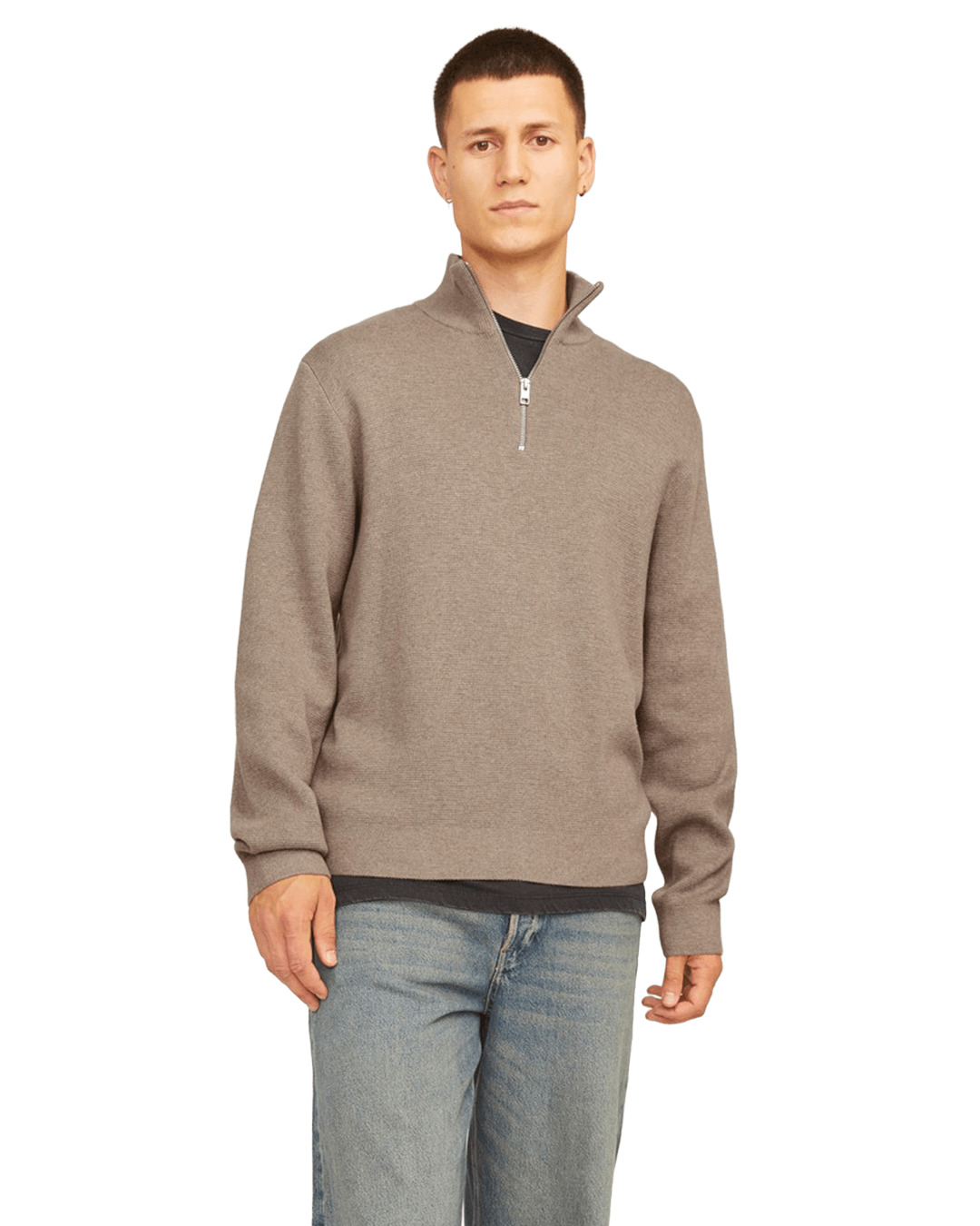 Jack & Jones Jumpers Jack & Jones Grey Milano Stitch Half-Zip Jumper