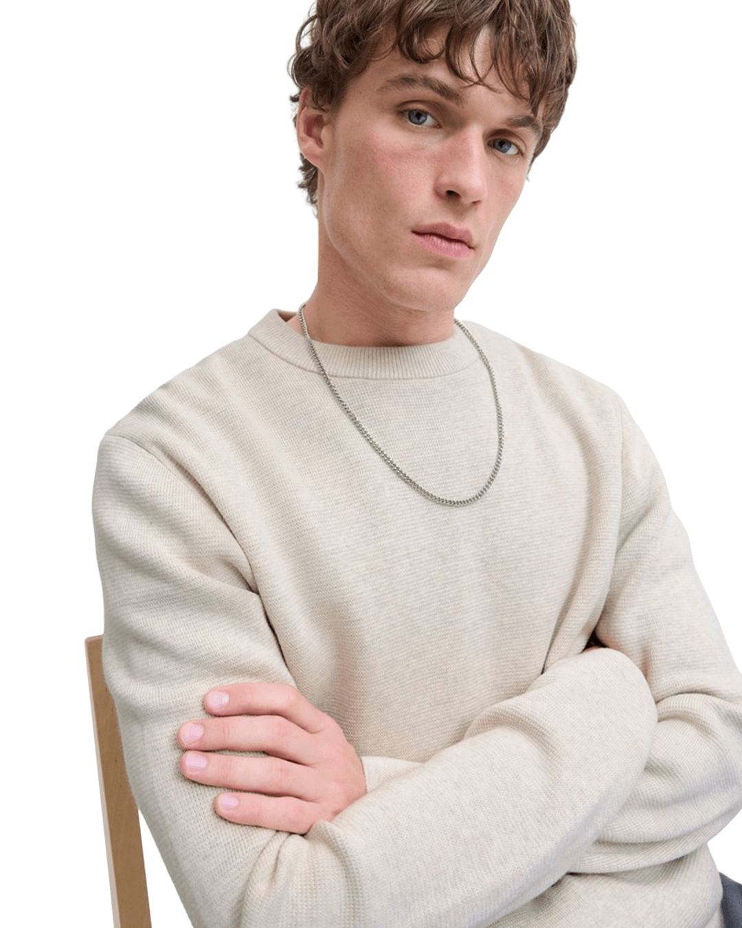 Jack & Jones Jumpers Jack & Jones White Milano Stitch Crew Neck Jumper
