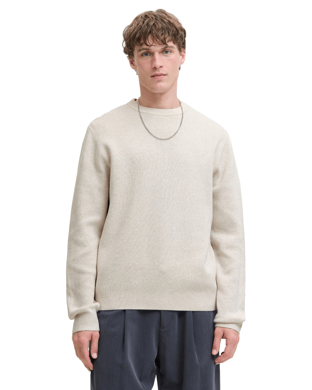 Jack & Jones Jumpers Jack & Jones White Milano Stitch Crew Neck Jumper