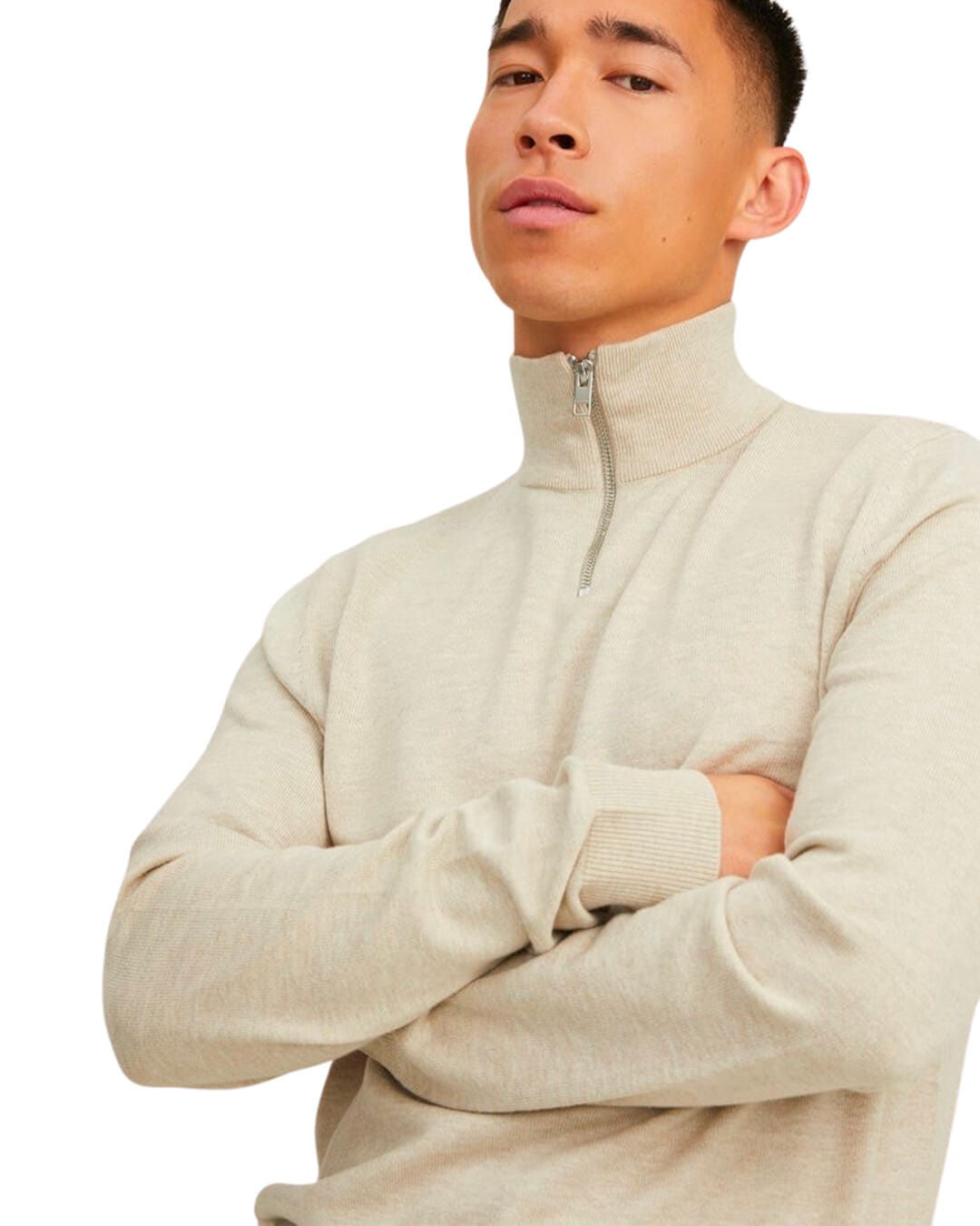 Jack & Jones Jumpers JJEEMIL KNIT HALF ZIP NOOS OATMEAL MELANGE