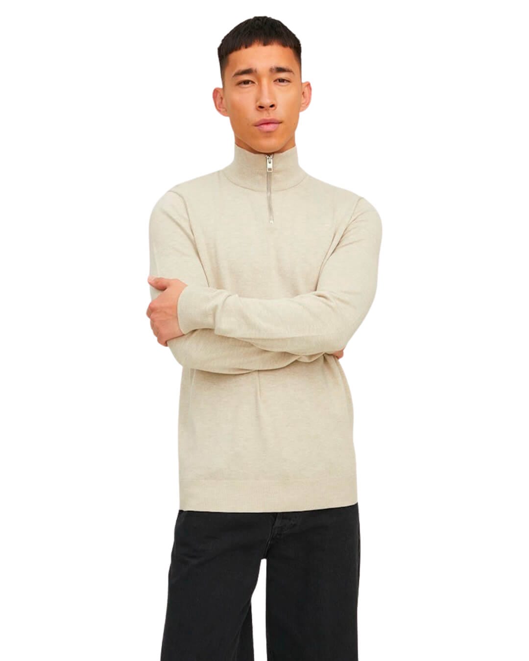 Jack & Jones Jumpers JJEEMIL KNIT HALF ZIP NOOS OATMEAL MELANGE