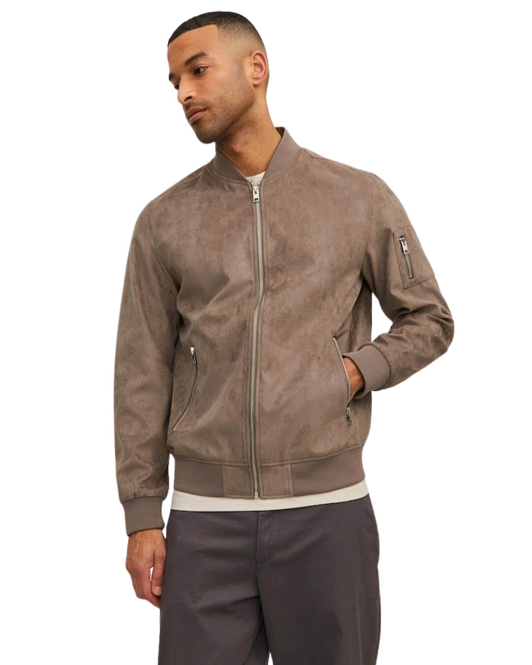 Jack & Jones Outerwear Jack & Jones Rocky Grey Faux Suede Bomber Jacket