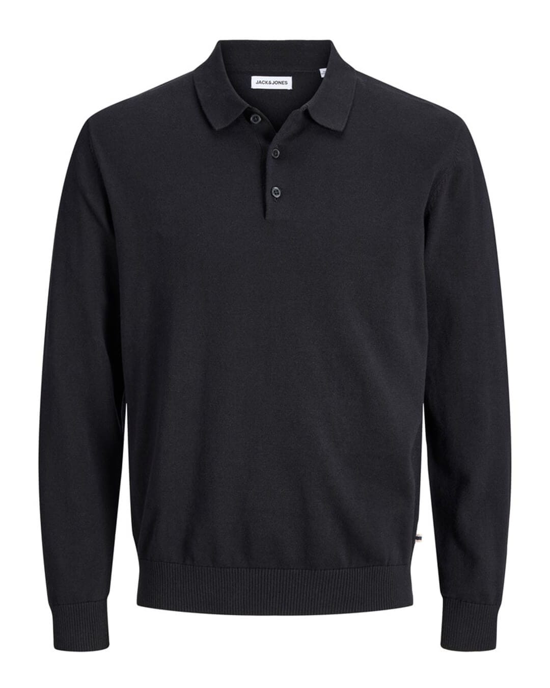 Jack & Jones Polo Shirts Jack & Jones Black Basic Knit Long Sleeve Polo Shirt