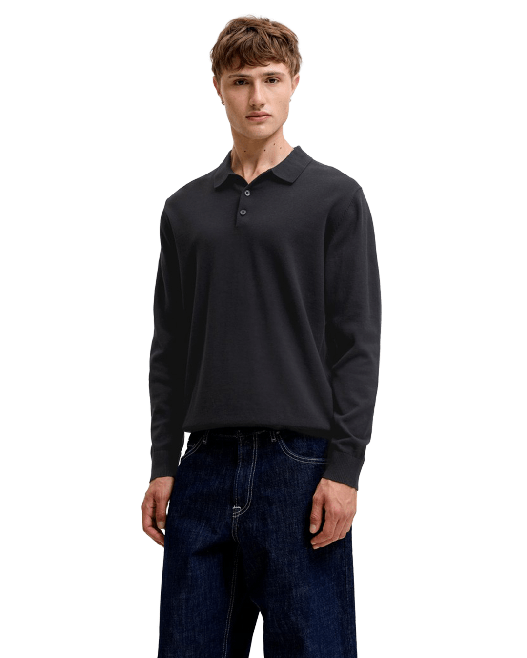 Jack & Jones Polo Shirts Jack & Jones Black Basic Knit Long Sleeve Polo Shirt