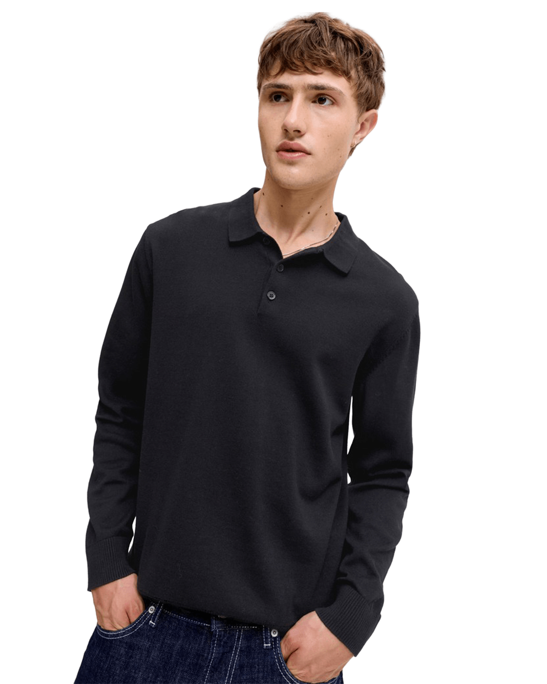 Jack & Jones Polo Shirts Jack & Jones Black Basic Knit Long Sleeve Polo Shirt