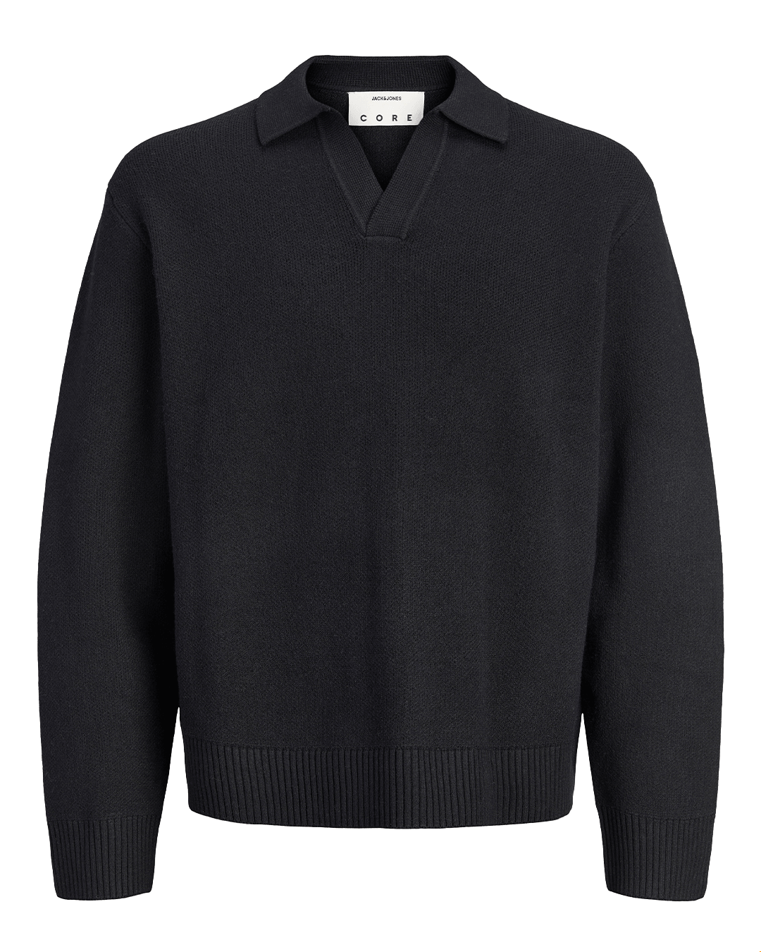 Jack & Jones Polo Shirts Jack & Jones Black Legacy Knit Split Neck Polo